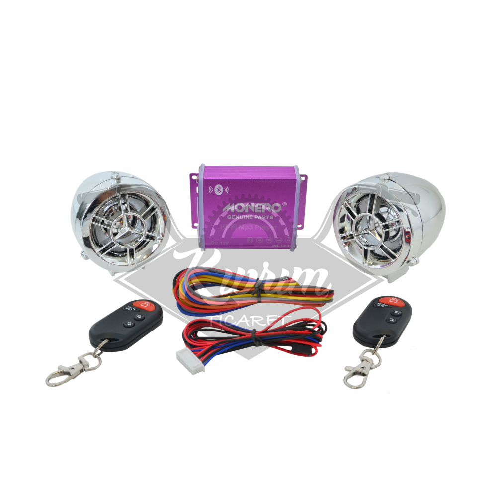 MOTOSİKLET ALARM SETİ VE MP3 RADYO ÇALAR [BLUETOOTH] [M - R] KROM