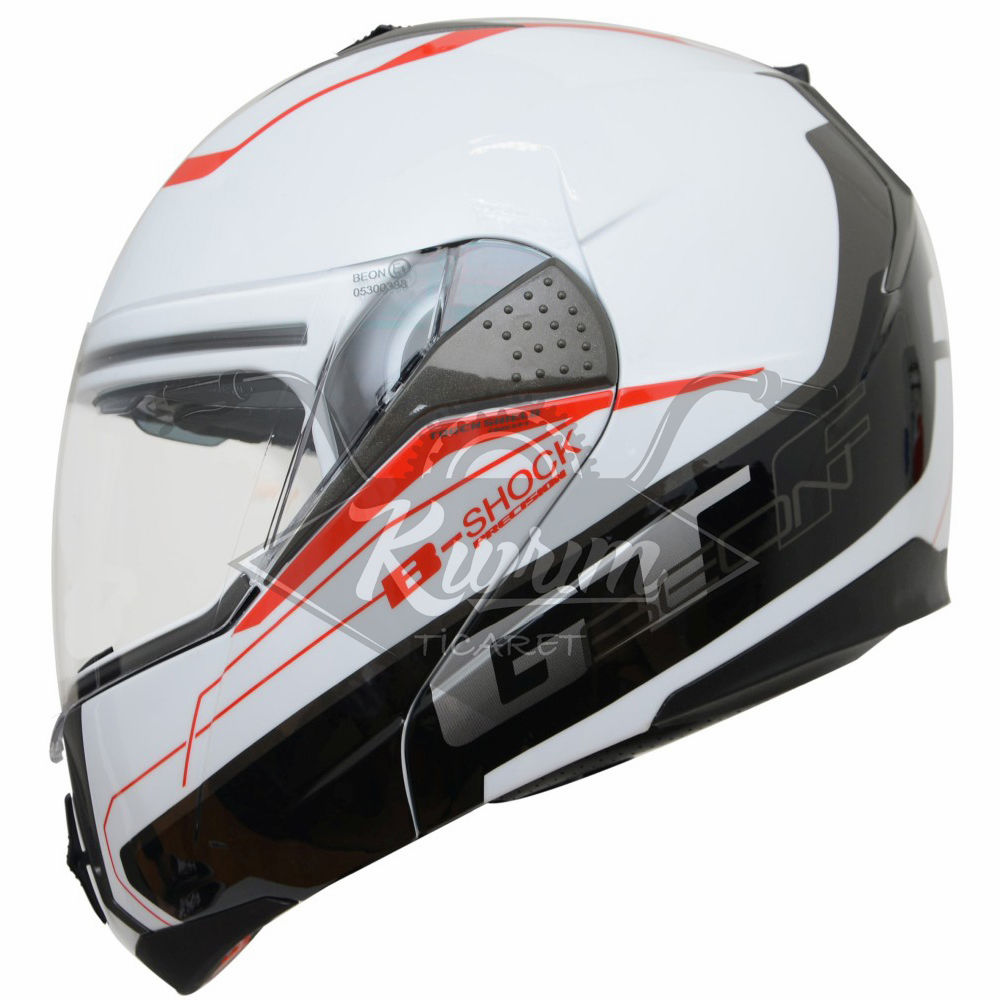 BEON- ÇENE AÇILIR VİZÖRLÜ KASK [B700] [BEYAZ-KIRMIZI] [B-SHOCK] [M]