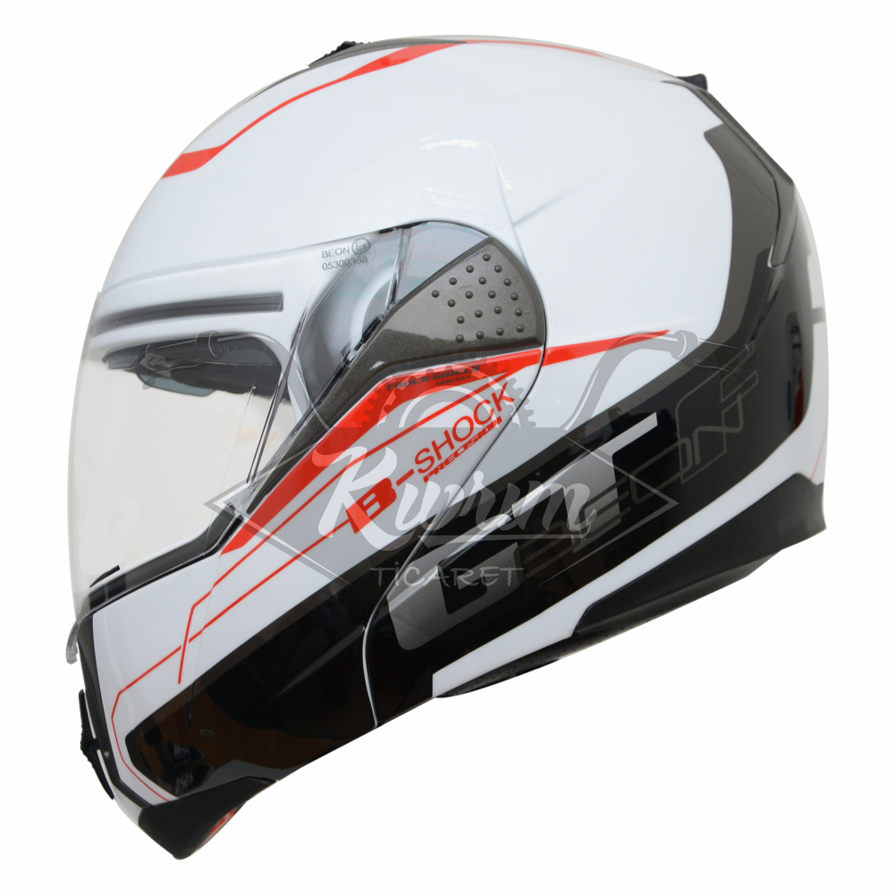 BEON- ÇENE AÇILIR VİZÖRLÜ KASK [B700] [BEYAZ-KIRMIZI] [B-SHOCK] [L]