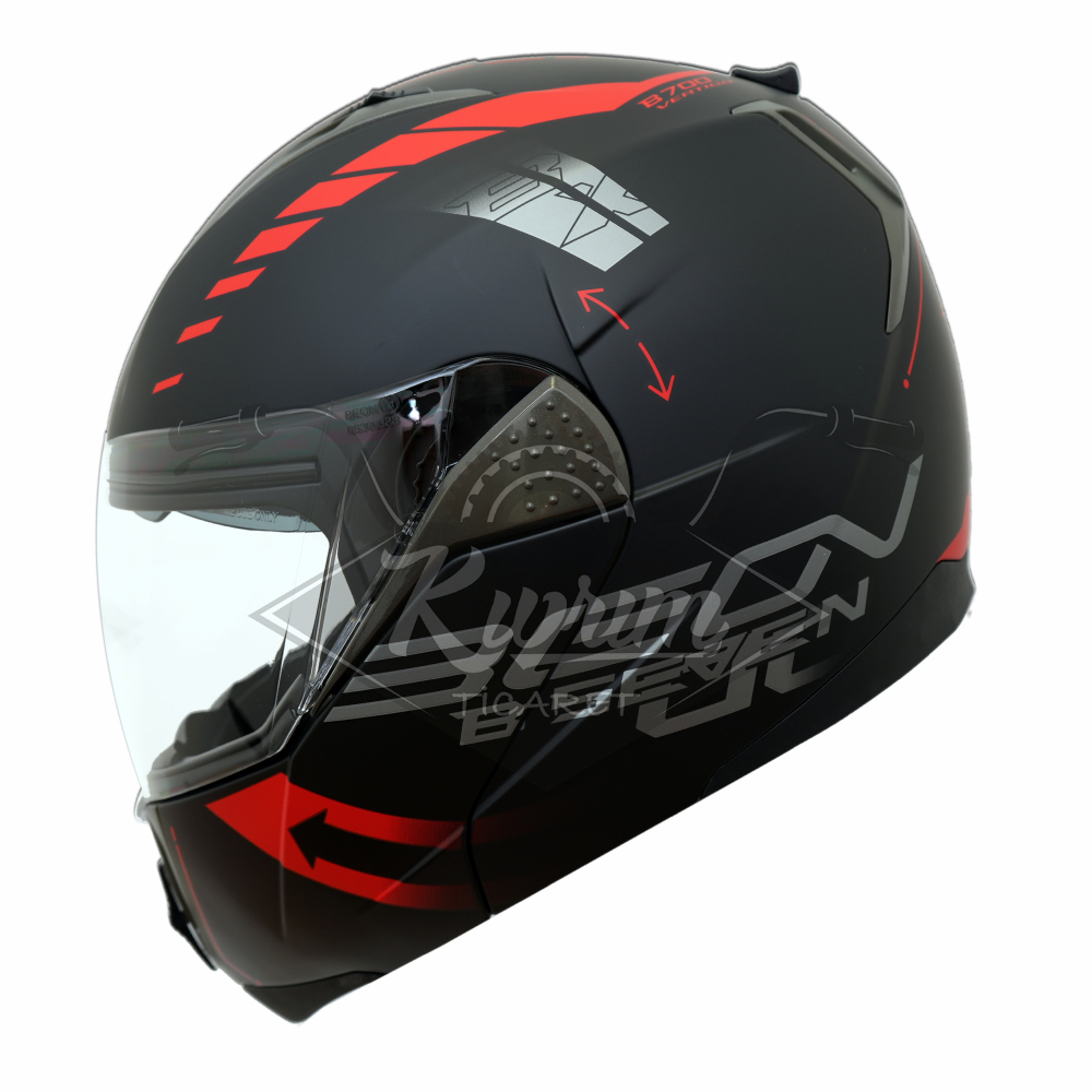 BEON- ÇENE AÇILIR VİZÖRLÜ KASK [B700] [SİYAH - KIRMIZI] [VERTİGO] [XL]
