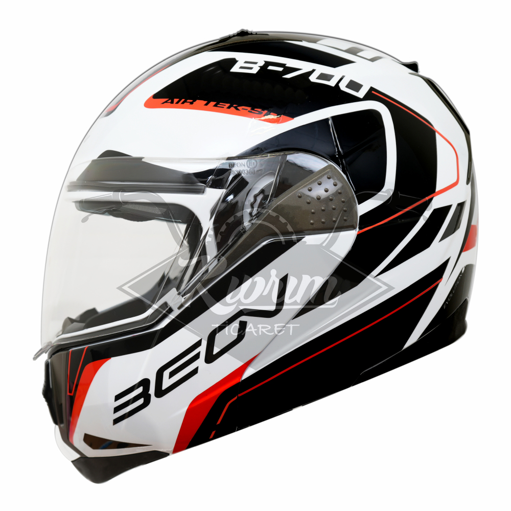 BEON- ÇENE AÇILIR VİZÖRLÜ KASK [B700] [BEYAZ - SİYAH - KIRMIZI] [AIR TEK] [L]