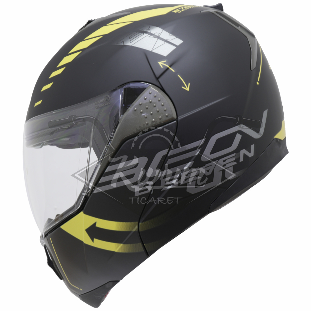 BEON- ÇENE AÇILIR VİZÖRLÜ KASK [B700] [SİYAH - SARI] [VERTİGO] [S]