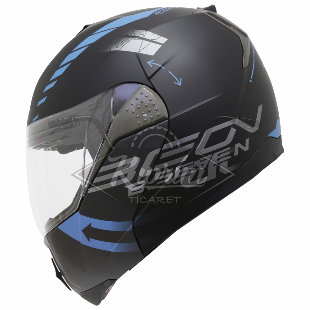 BEON- ÇENE AÇILIR VİZÖRLÜ KASK [B700] [SİYAH - MAVİ] [VERTİGO] [L]