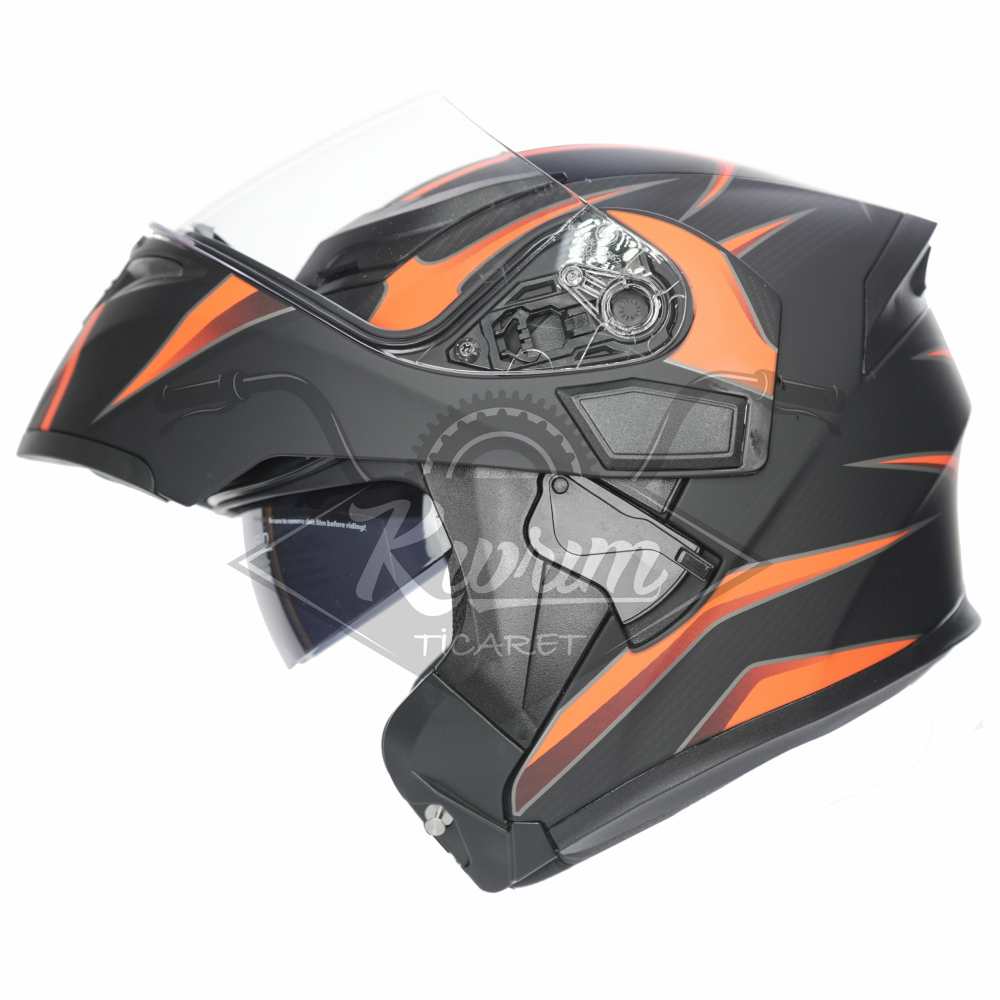 KC-ÇENE AÇILIR VİZÖRLÜ KASK [KC902] SİYAH - KIRMIZI [L] E BELGELİ