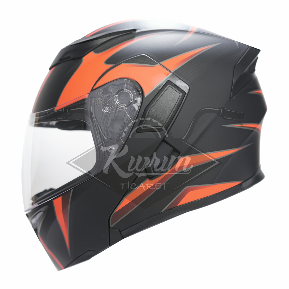 KC-ÇENE AÇILIR VİZÖRLÜ KASK [KC902] SİYAH - KIRMIZI [XL] E BELGELİ