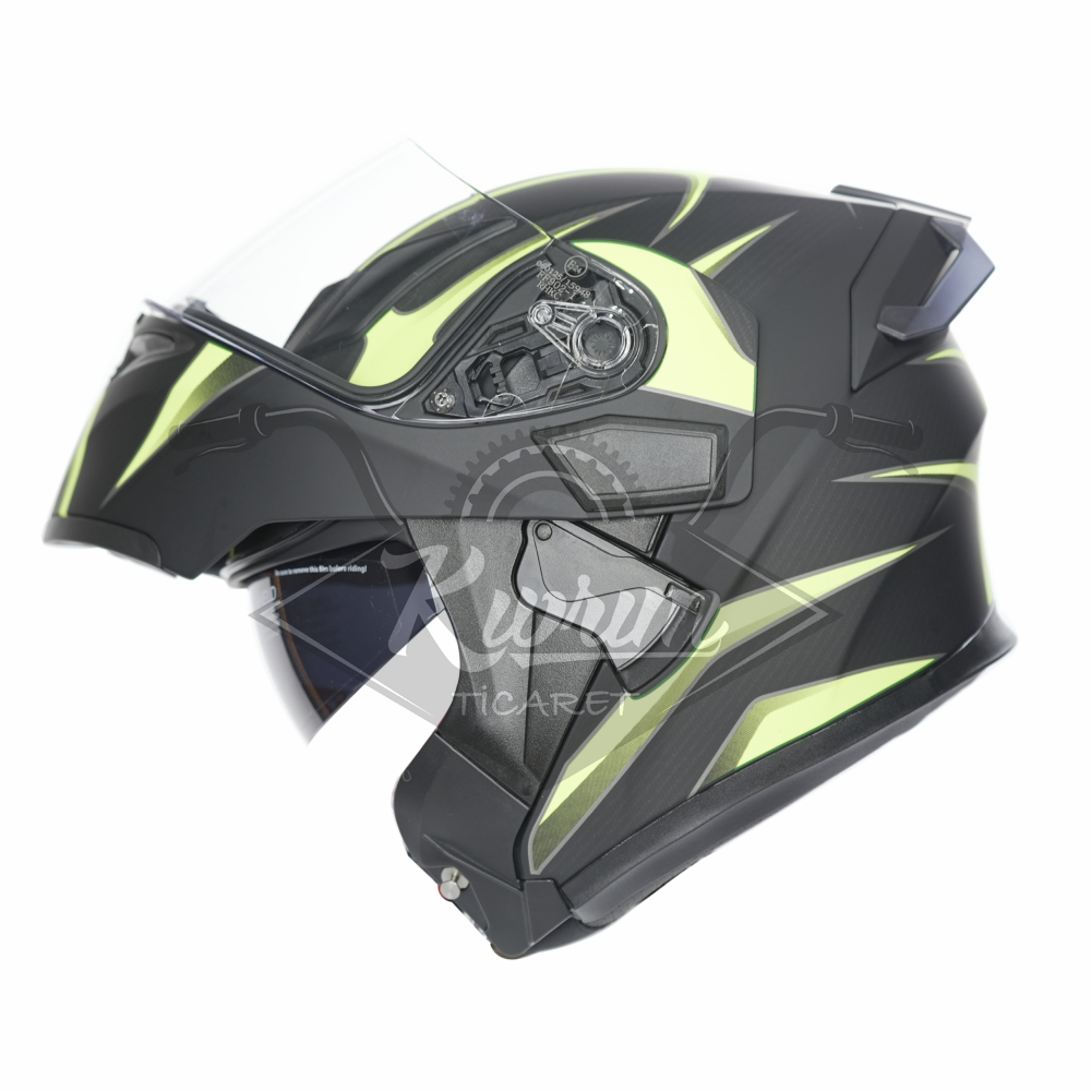 KC-ÇENE AÇILIR VİZÖRLÜ KASK [KC902B] MAT SİYAH - NEON YEŞİL [S] E BELGELİ