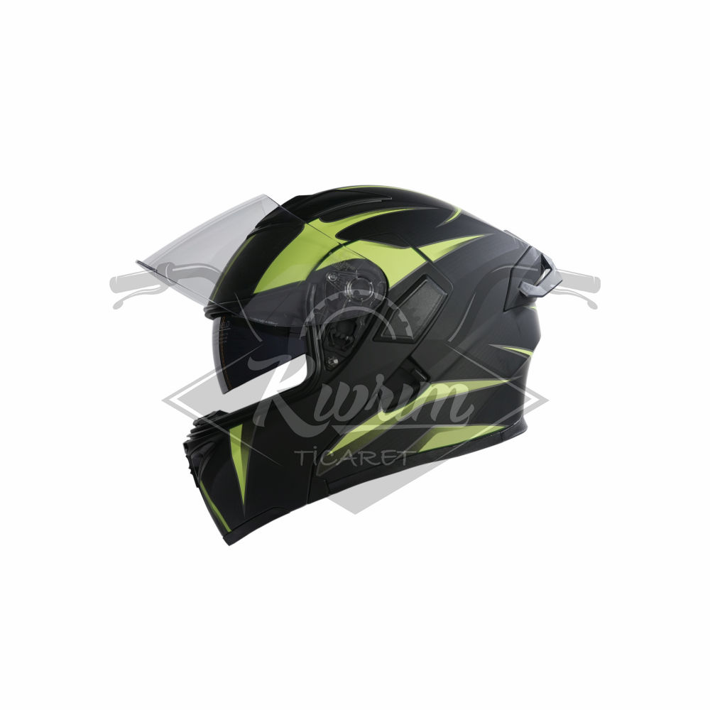 KC-ÇENE AÇILIR VİZÖRLÜ KASK [KC902B] MAT SİYAH - NEON YEŞİL [M] E BELGELİ