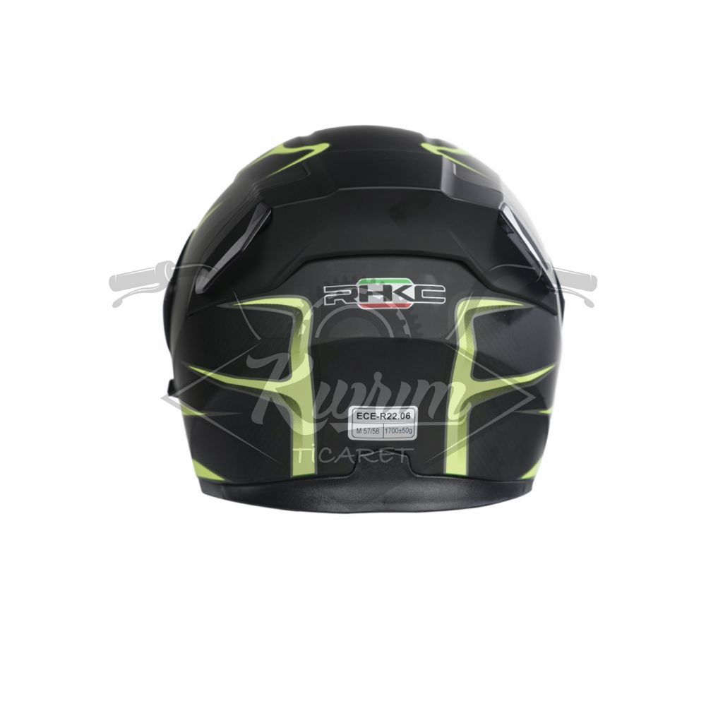 KC-ÇENE AÇILIR VİZÖRLÜ KASK [KC902B] MAT SİYAH - NEON YEŞİL [XL] E BELGELİ