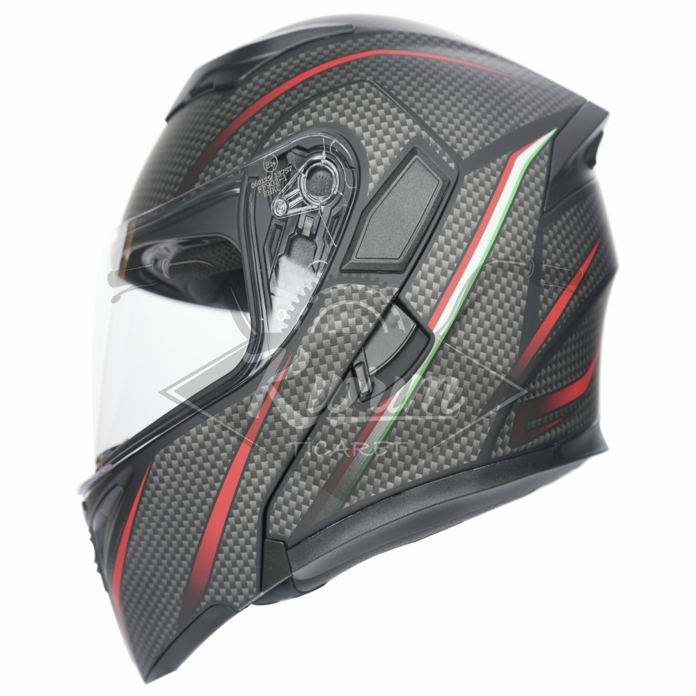 KC-ÇENE AÇILIR VİZÖRLÜ KASK [KC902] MAT SİYAH - GRİ DAMALI [L] E BELGELİ