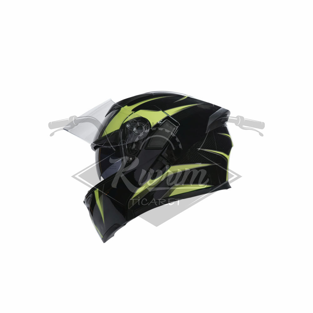 KC-ÇENE AÇILIR VİZÖRLÜ KASK [KC902] SİYAH - NEON YEŞİL [M] E BELGELİ