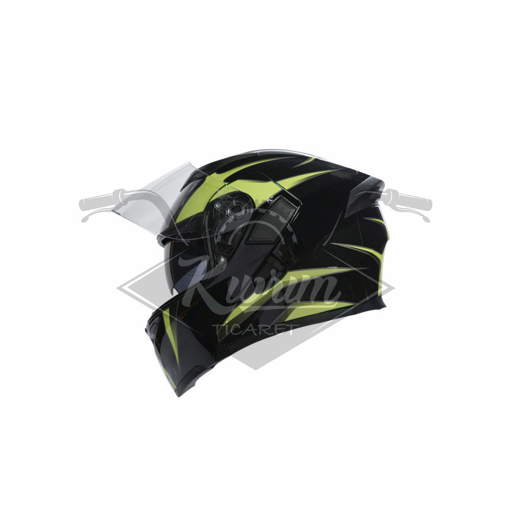 KC-ÇENE AÇILIR VİZÖRLÜ KASK [KC902] SİYAH - NEON YEŞİL [L] E BELGELİ