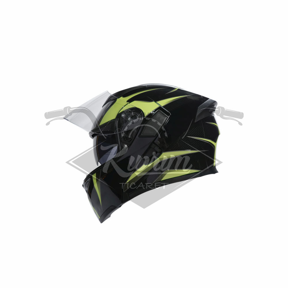 KC-ÇENE AÇILIR VİZÖRLÜ KASK [KC902] SİYAH - NEON YEŞİL [XL] E BELGELİ
