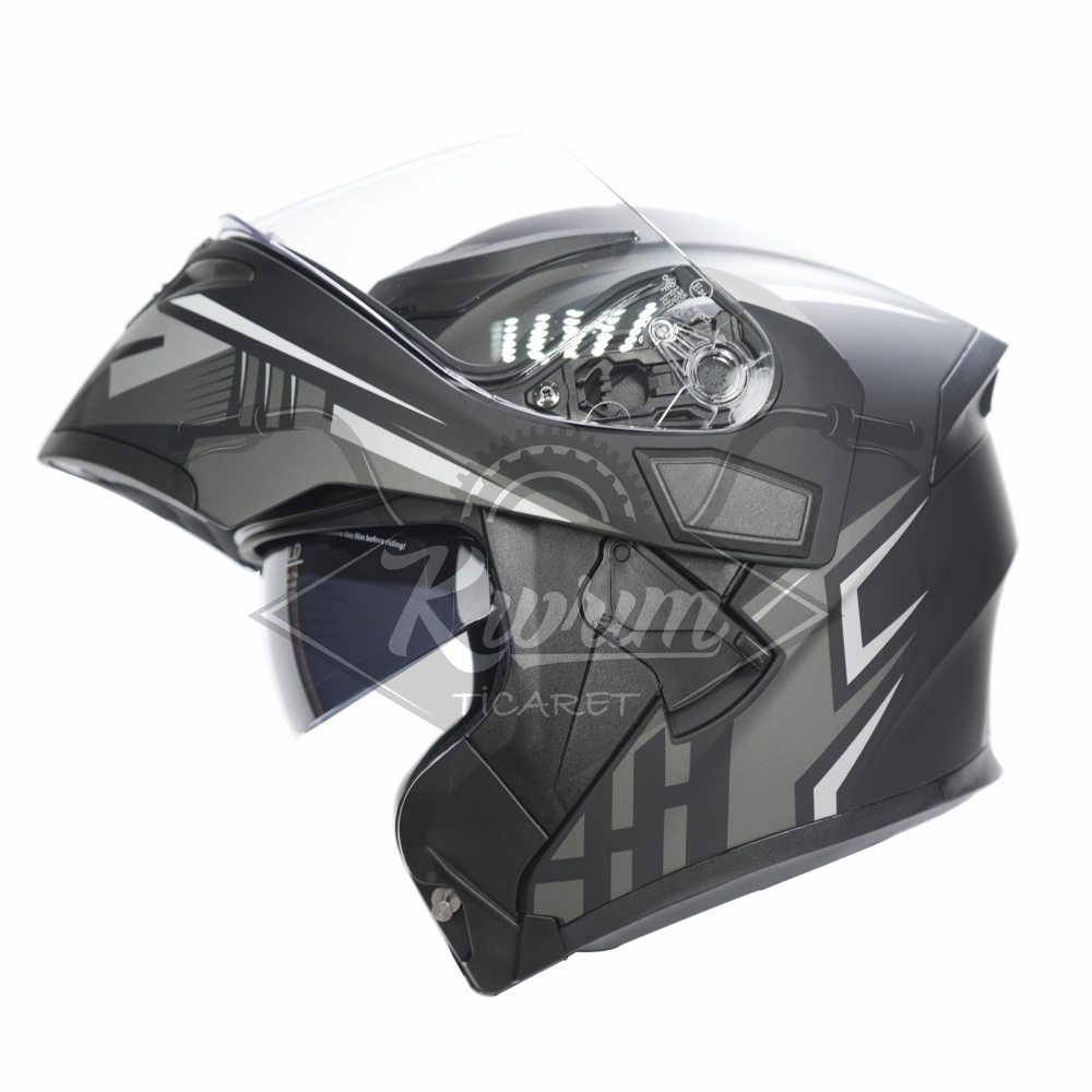 KC-ÇENE AÇILIR VİZÖRLÜ KASK [KC902] MAT SİYAH -GRİ [L] E BELGELİ