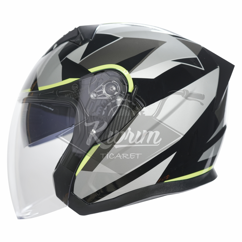 KC-ÇENESİZ VİZÖRLÜ YAZLIK KASK [KC528-1] SİYAH - GRİ - NEON SARI [M] E BELGELİ