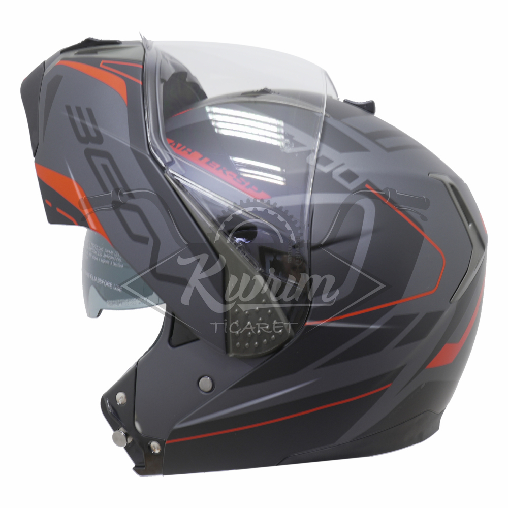 BEON- ÇENE AÇILIR VİZÖRLÜ KASK [B700] [GRİ - KIRMIZI] [AIR TEK] [XXL]