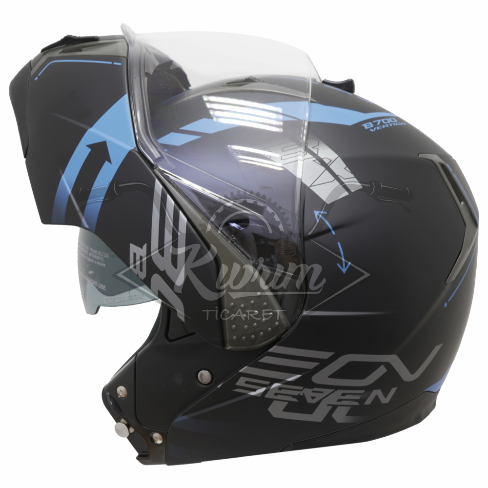 BEON- ÇENE AÇILIR VİZÖRLÜ KASK [B700] [SİYAH - MAVİ] [VERTİGO] [XXL]