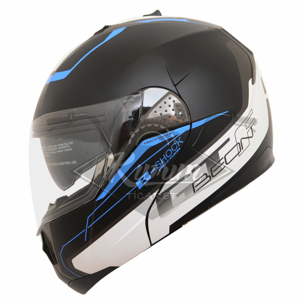 BEON- ÇENE AÇILIR VİZÖRLÜ KASK [B700] [SİYAH-MAVİ] [B-SHOCK] [XXL]